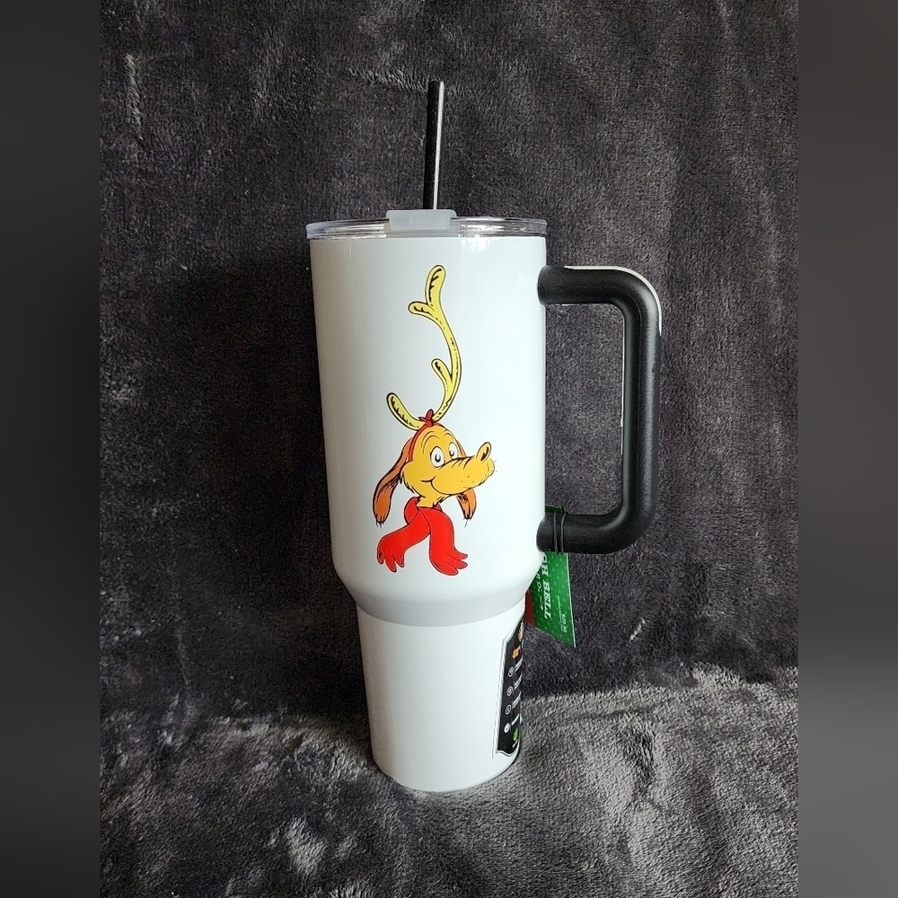 NWT Dr Seuss The Grinch Max Dog Christmas Tumbler With Lid Straw 40oz White 2024 - Picture 2 of 5